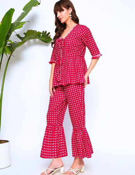 Rose Pink Peplum Top with Gathered Trouser