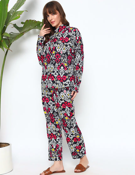 Black Magenta Multi Print Shirt Trouser Set