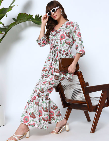 Flower Jaal Peplum Top with Trouser Coord Set