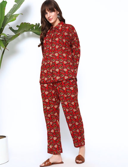 Red Floral Shirt Trouser Co-Ord Set