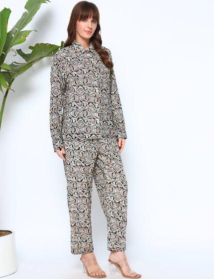 Black And Cream Printed Shirt Trouser Set