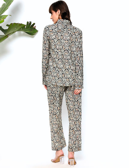 Black And Cream Printed Shirt Trouser Set