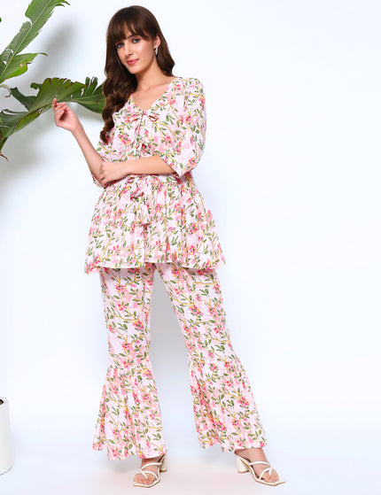 Classic Sober Peplum Top With Gather Trouser
