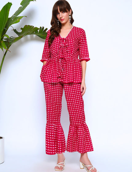 Rose Pink Peplum Top with Gathered Trouser