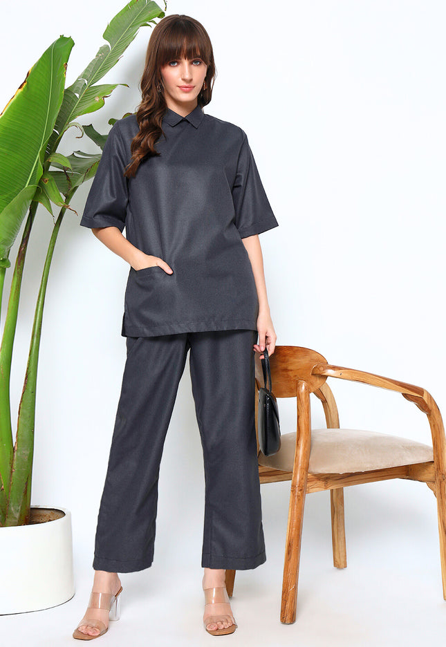 Ash Grey Formal wear Top Trouser Set