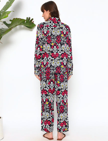 Black Magenta Multi Print Shirt Trouser Set